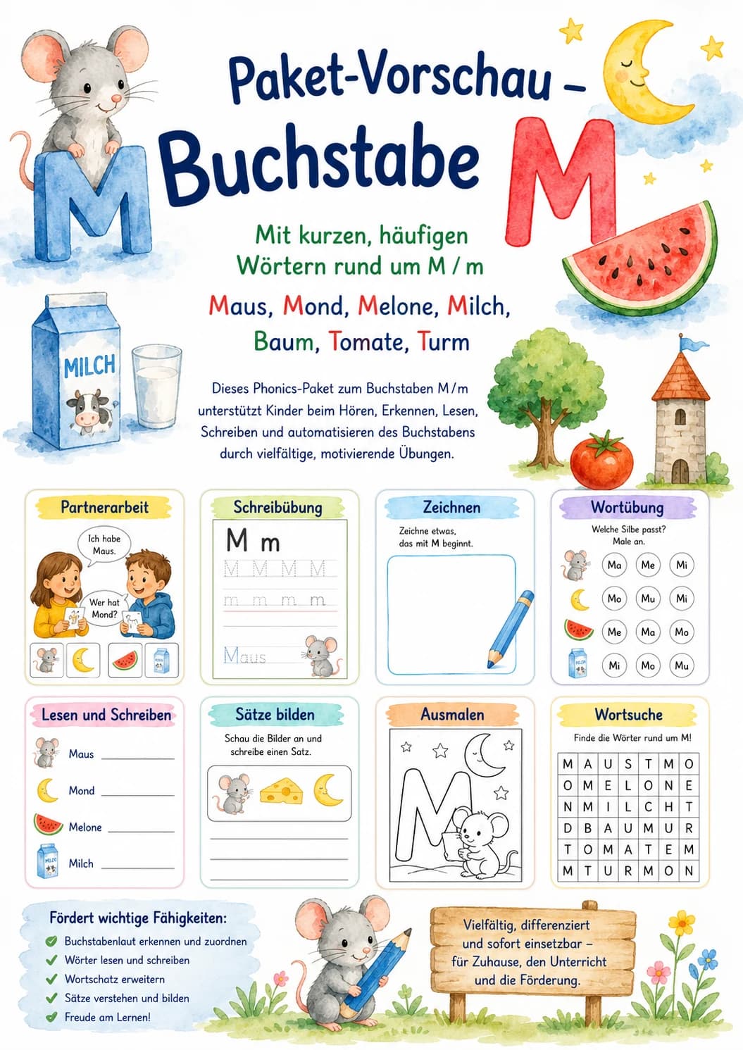 German Letter M Phonics Worksheets Pack page 2 printable worksheet preview