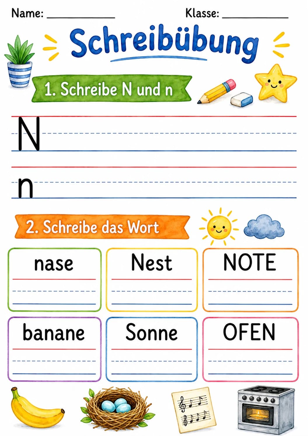 German Letter N Phonics Worksheets Pack page 6 printable worksheet preview
