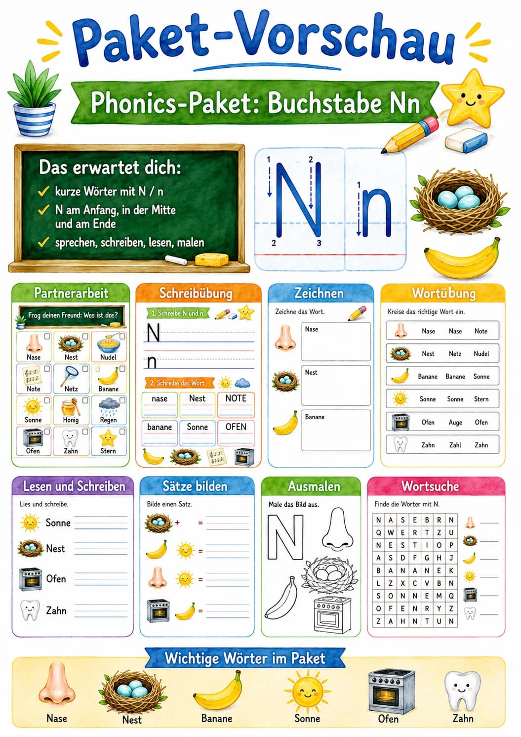 German Letter N Phonics Worksheets Pack page 10 printable worksheet preview