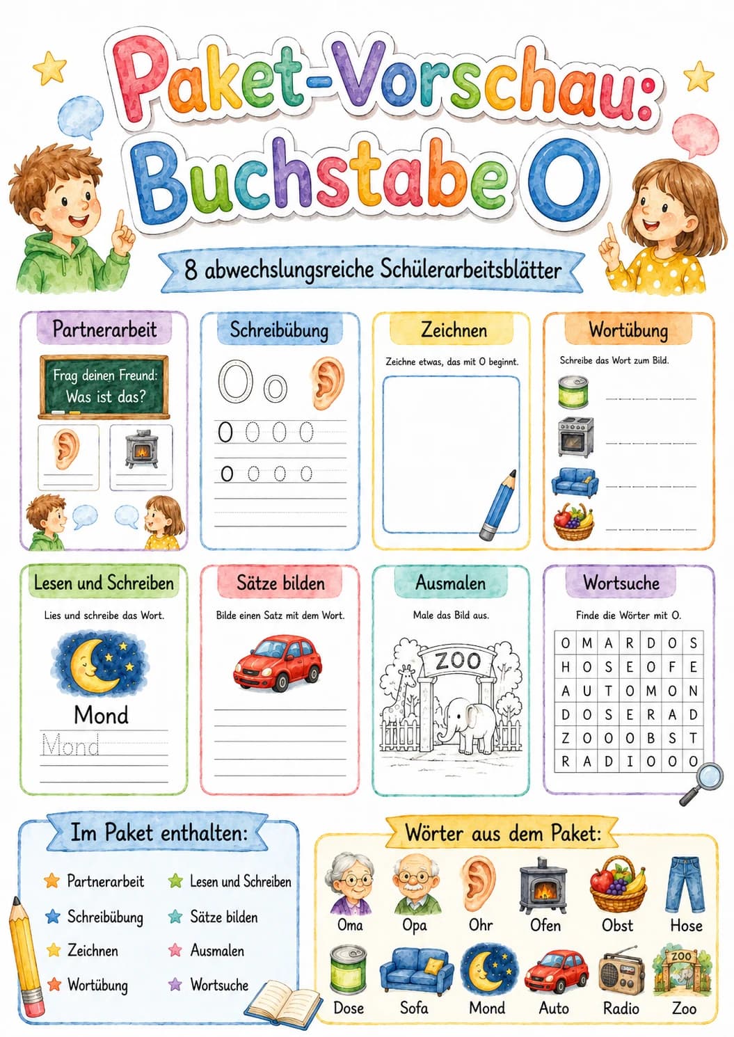 German Letter O Phonics Worksheets Pack page 2 printable worksheet preview
