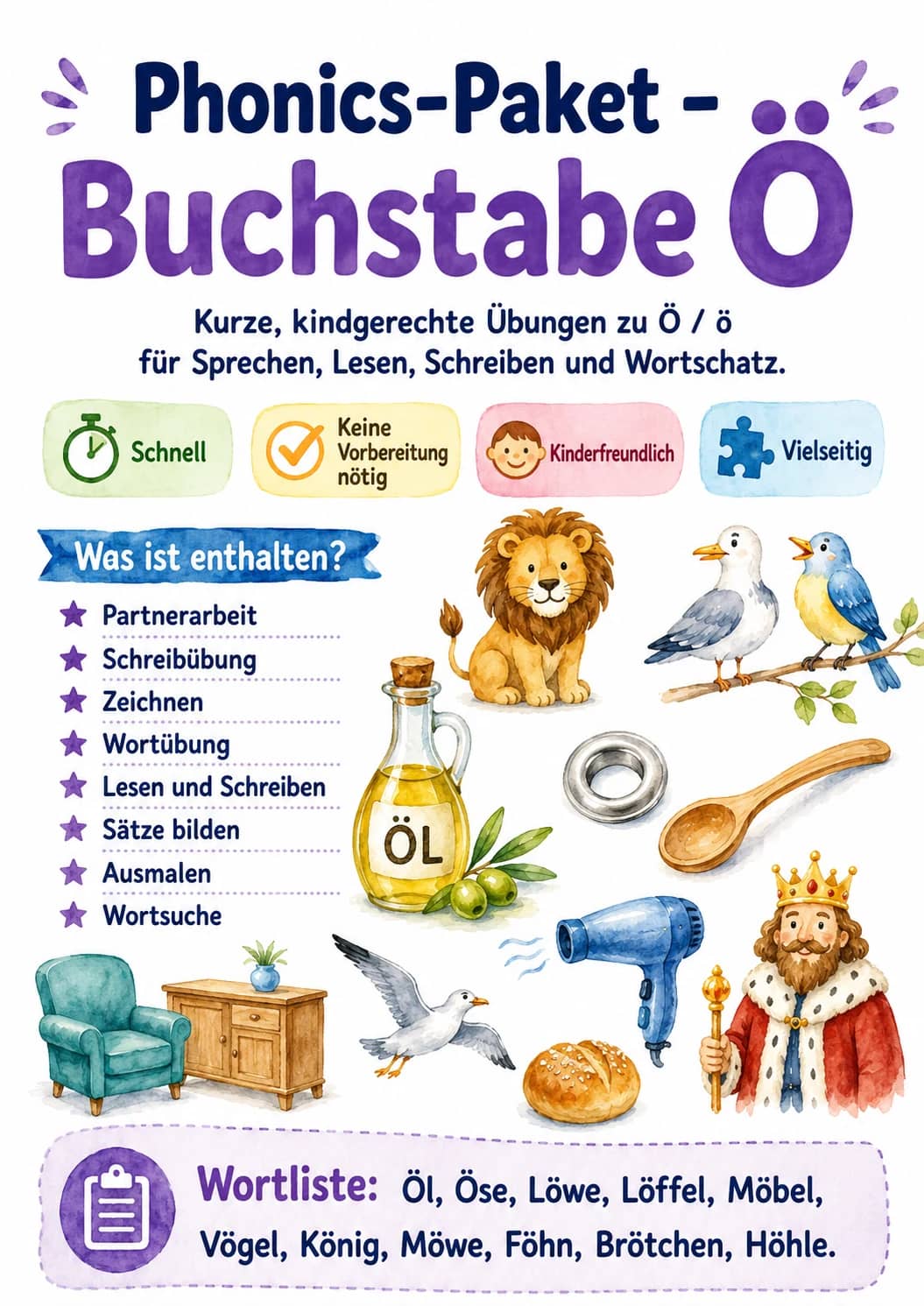 German Letter O Umlaut Phonics Worksheets Pack printable worksheet pack preview from KiwiBee