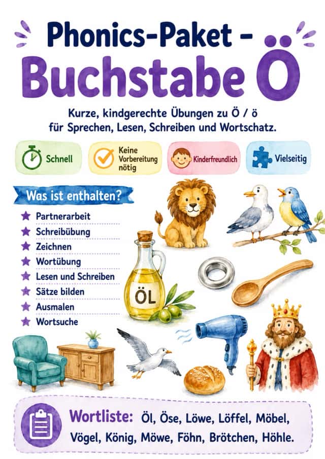 German Letter O Umlaut Phonics Worksheets Pack