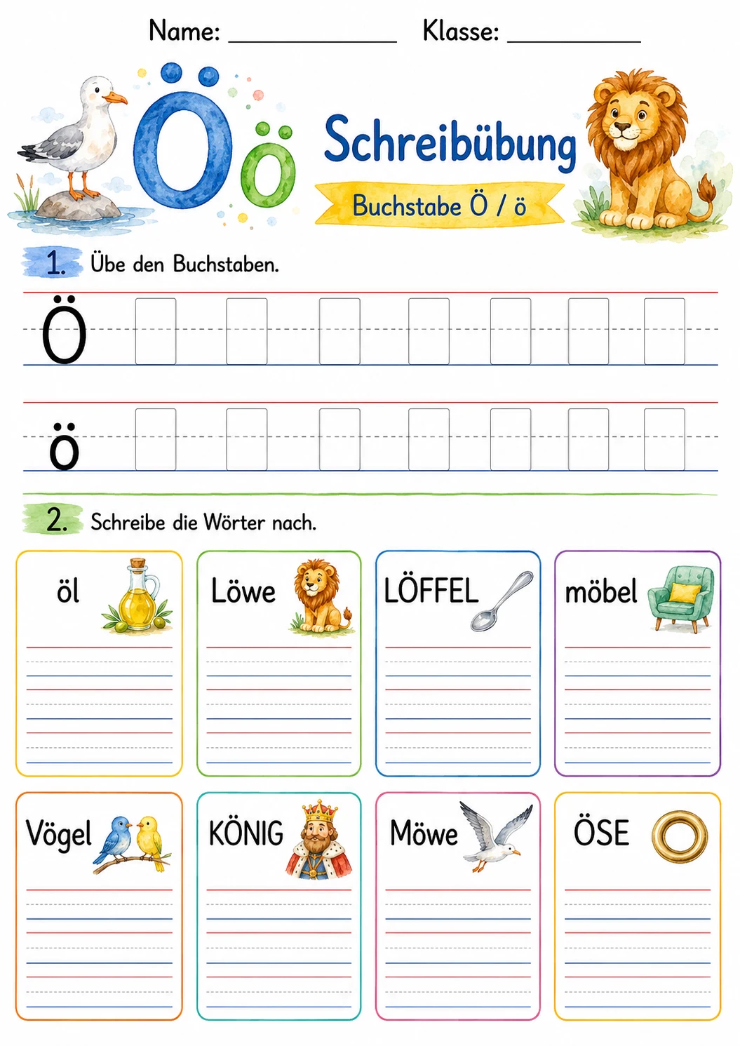 German Letter O Umlaut Phonics Worksheets Pack page 9 printable worksheet preview