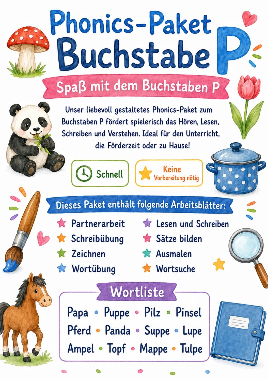 German Letter P Phonics Worksheets Pack printable worksheet pack preview from KiwiBee