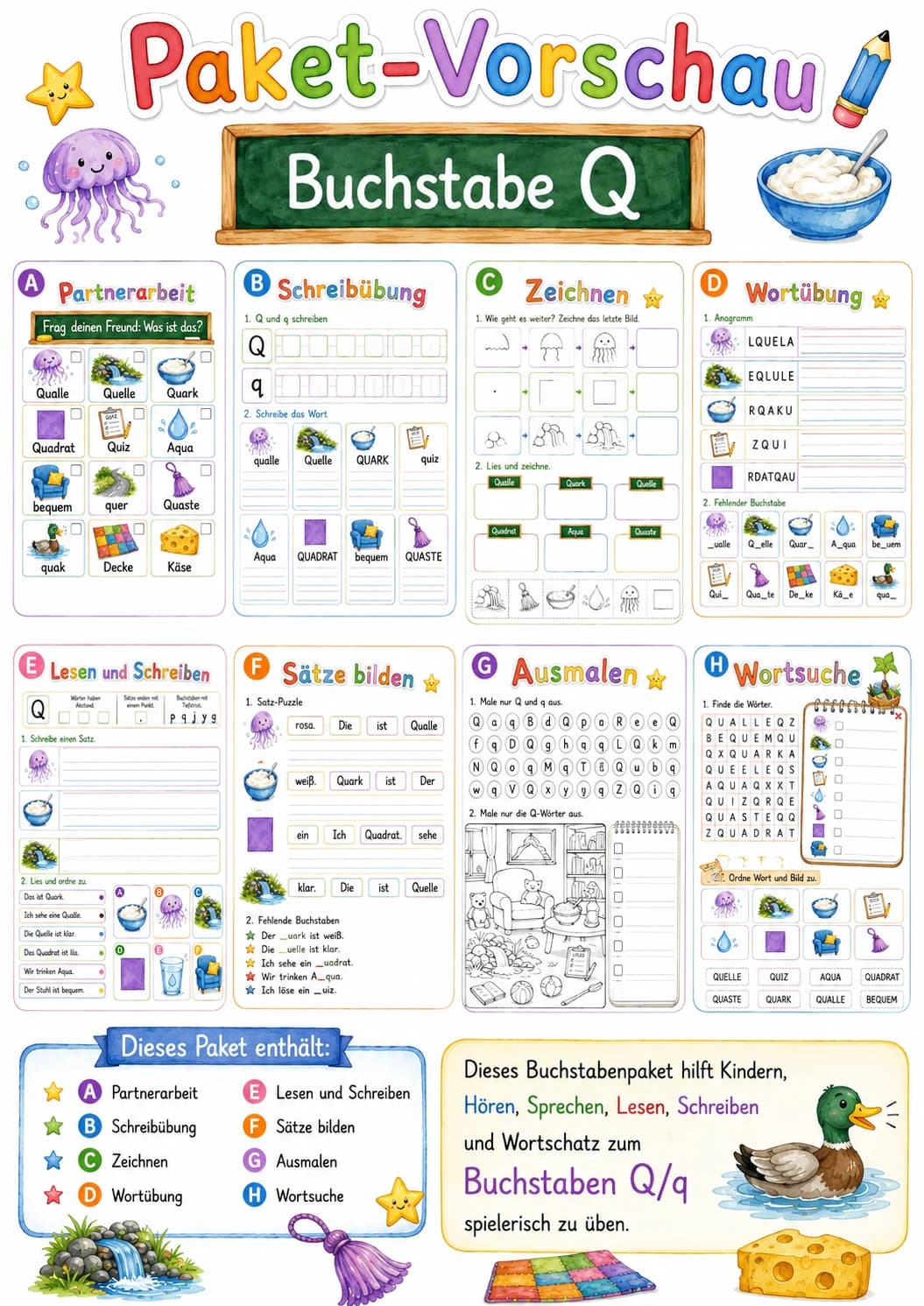German Letter Q Phonics Worksheets Pack page 2 printable worksheet preview