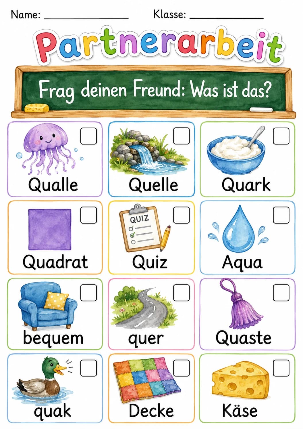 German Letter Q Phonics Worksheets Pack page 3 printable worksheet preview