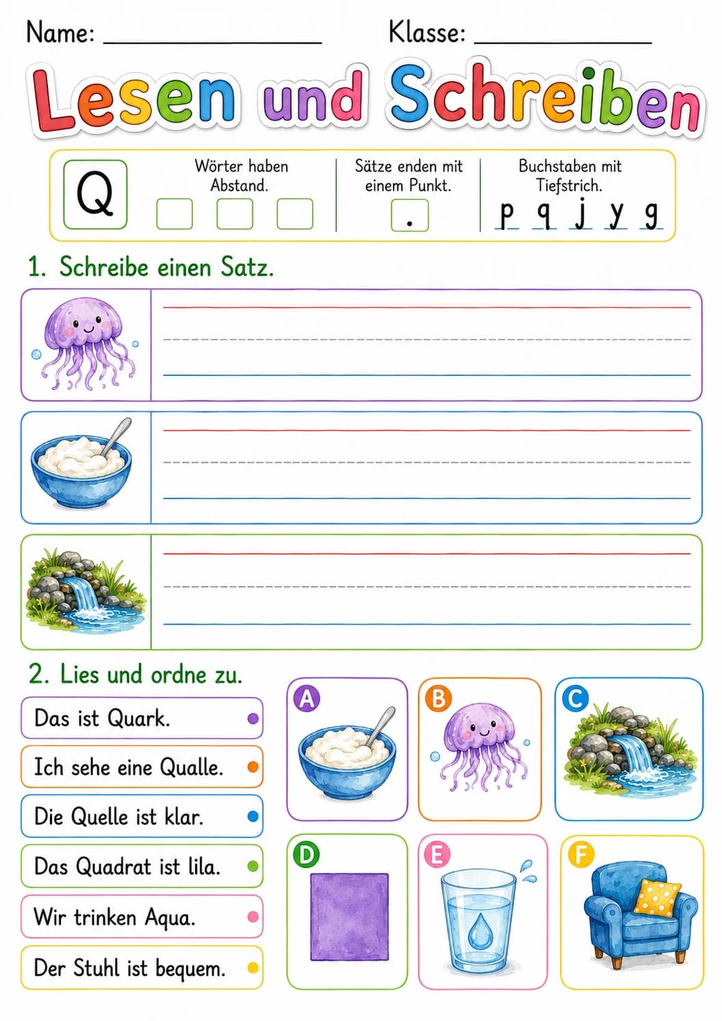 German Letter Q Phonics Worksheets Pack page 5 printable worksheet preview