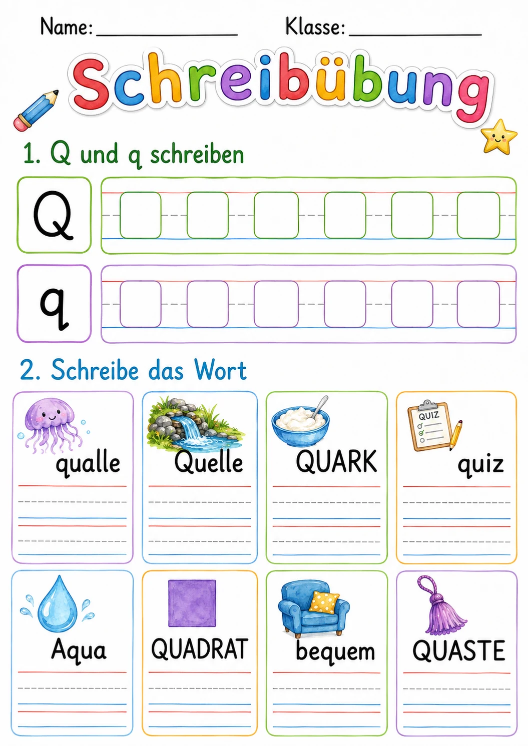 German Letter Q Phonics Worksheets Pack page 6 printable worksheet preview