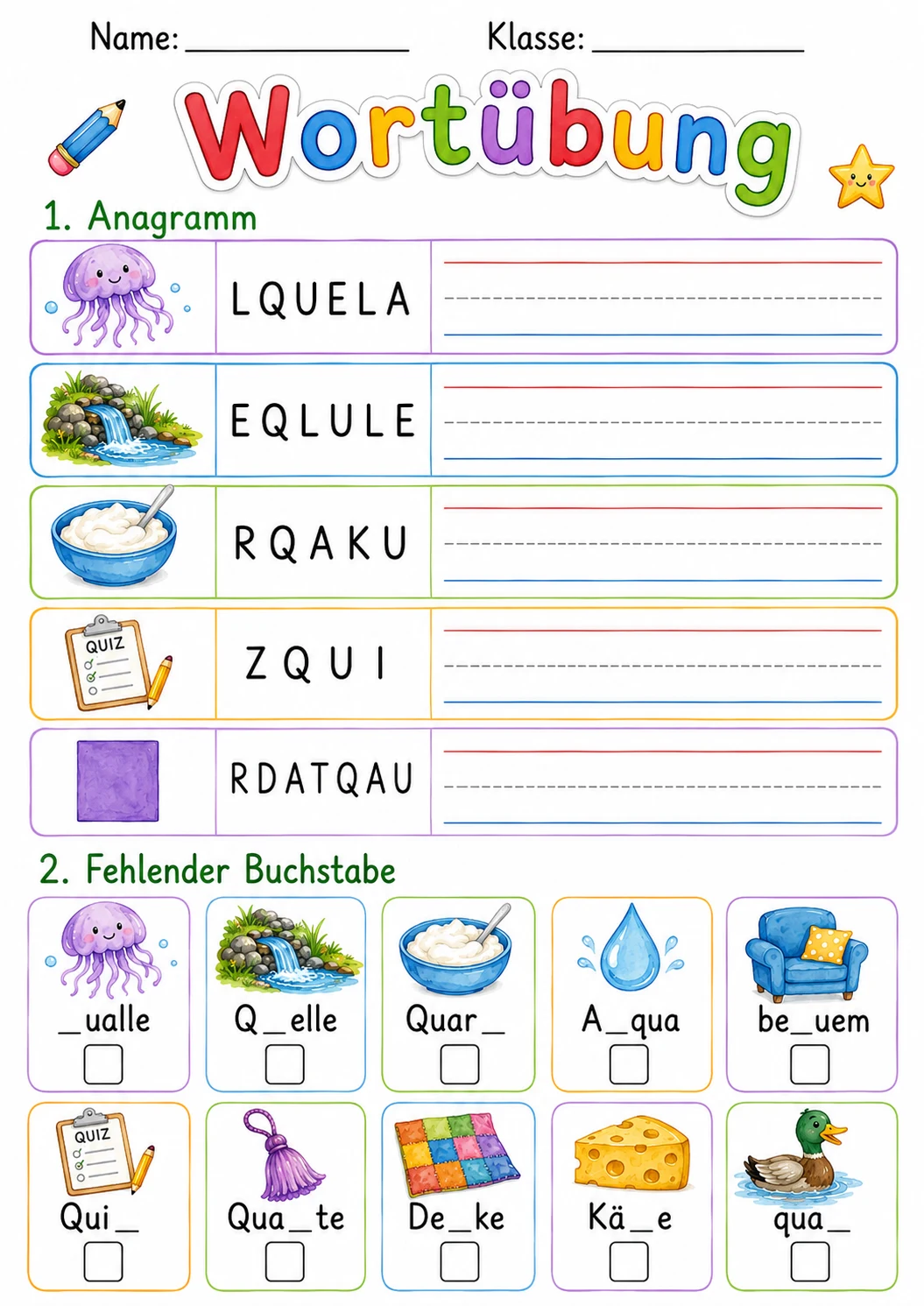 German Letter Q Phonics Worksheets Pack page 8 printable worksheet preview