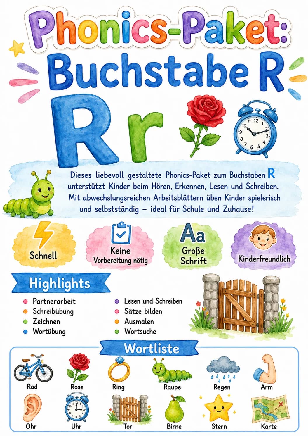 German Letter R Phonics Worksheets Pack printable worksheet pack preview from KiwiBee