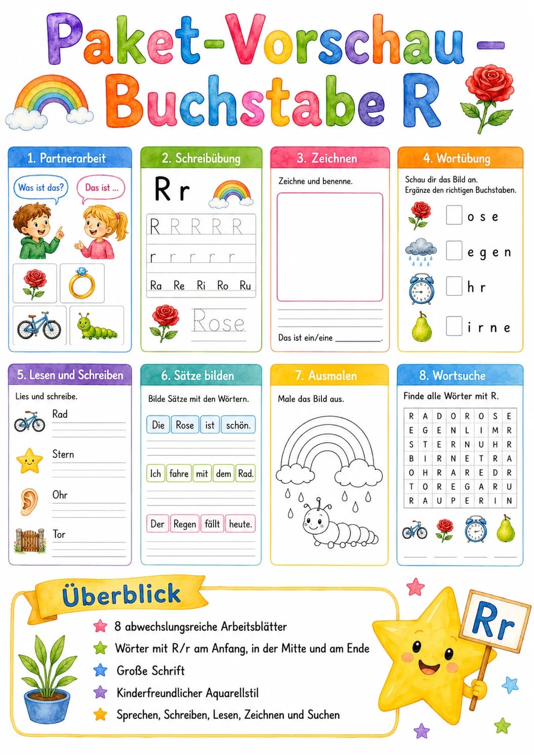 German Letter R Phonics Worksheets Pack printable worksheet pack preview from KiwiBee
