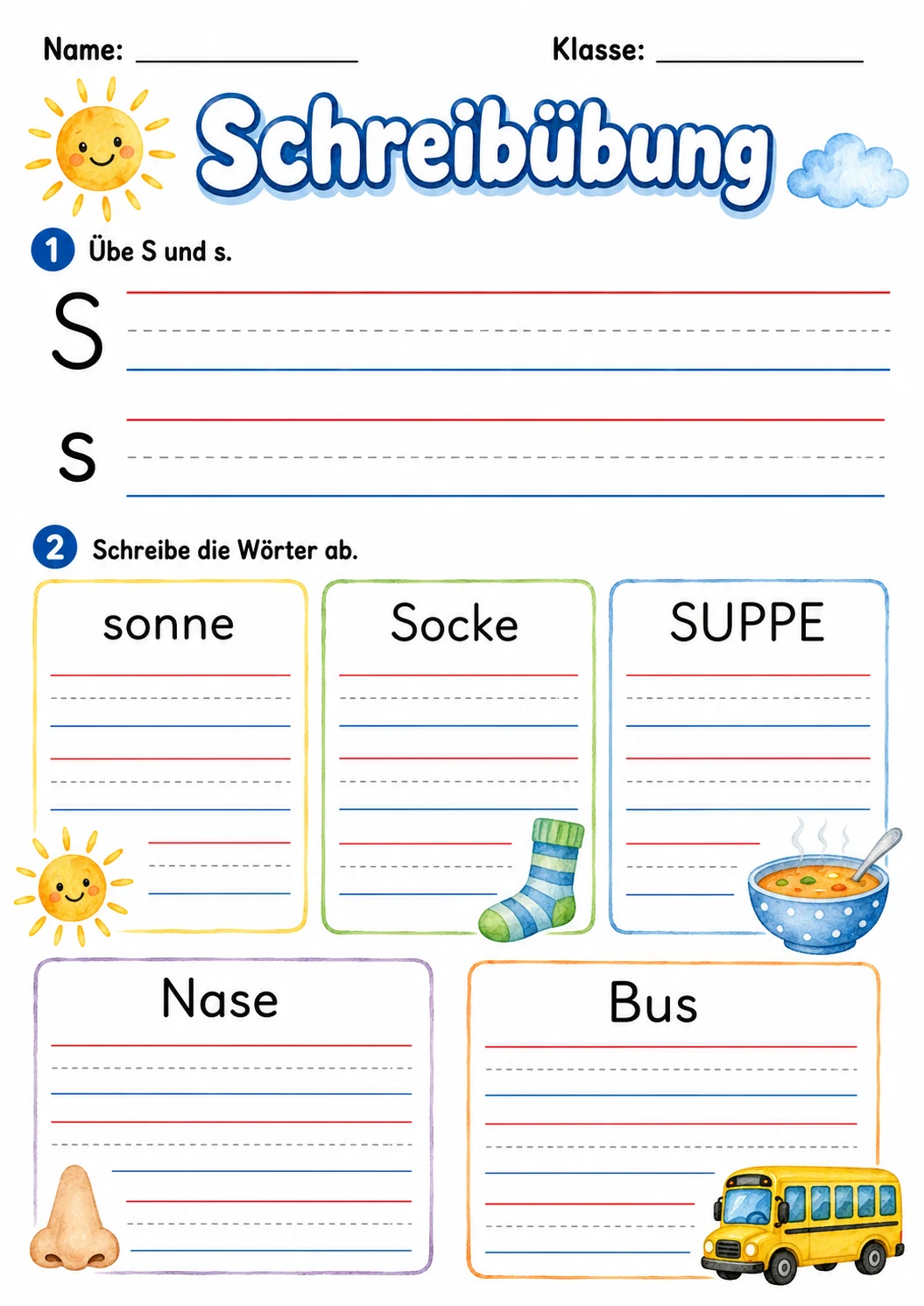 German Letter S Phonics Worksheets Pack page 3 printable worksheet preview