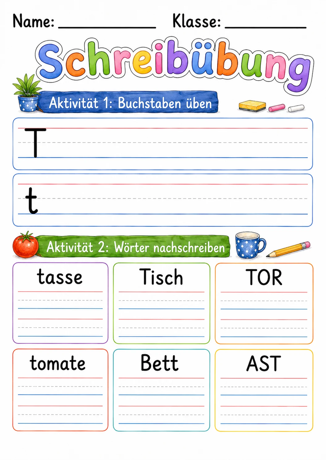 German Letter T Phonics Worksheets Pack page 5 printable worksheet preview