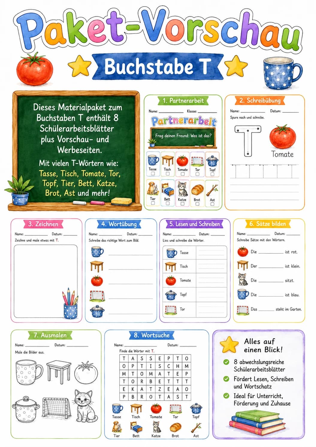 German Letter T Phonics Worksheets Pack page 10 printable worksheet preview