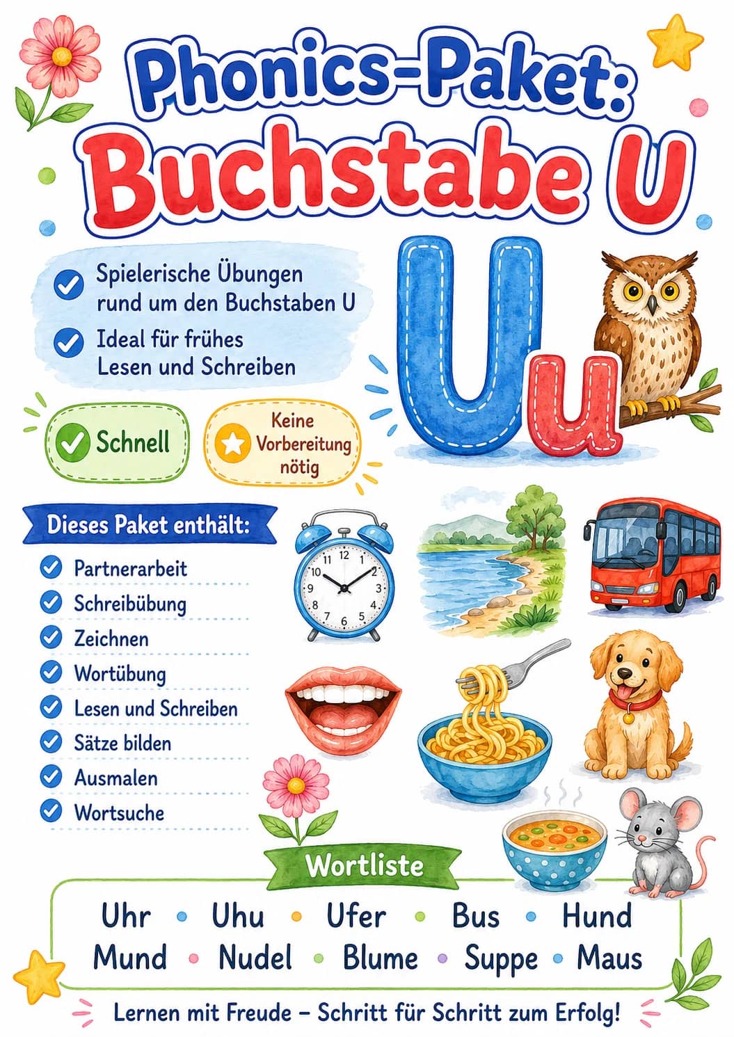 German Letter U Phonics Worksheets Pack printable worksheet pack preview from KiwiBee