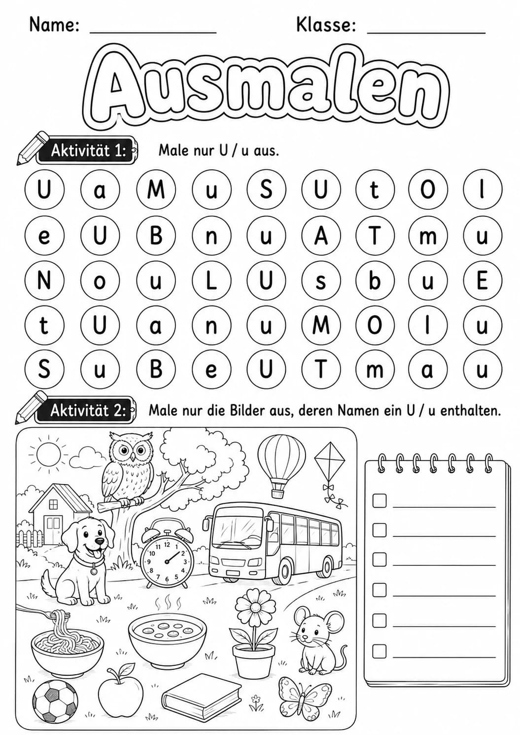 German Letter U Phonics Worksheets Pack printable worksheet pack preview from KiwiBee