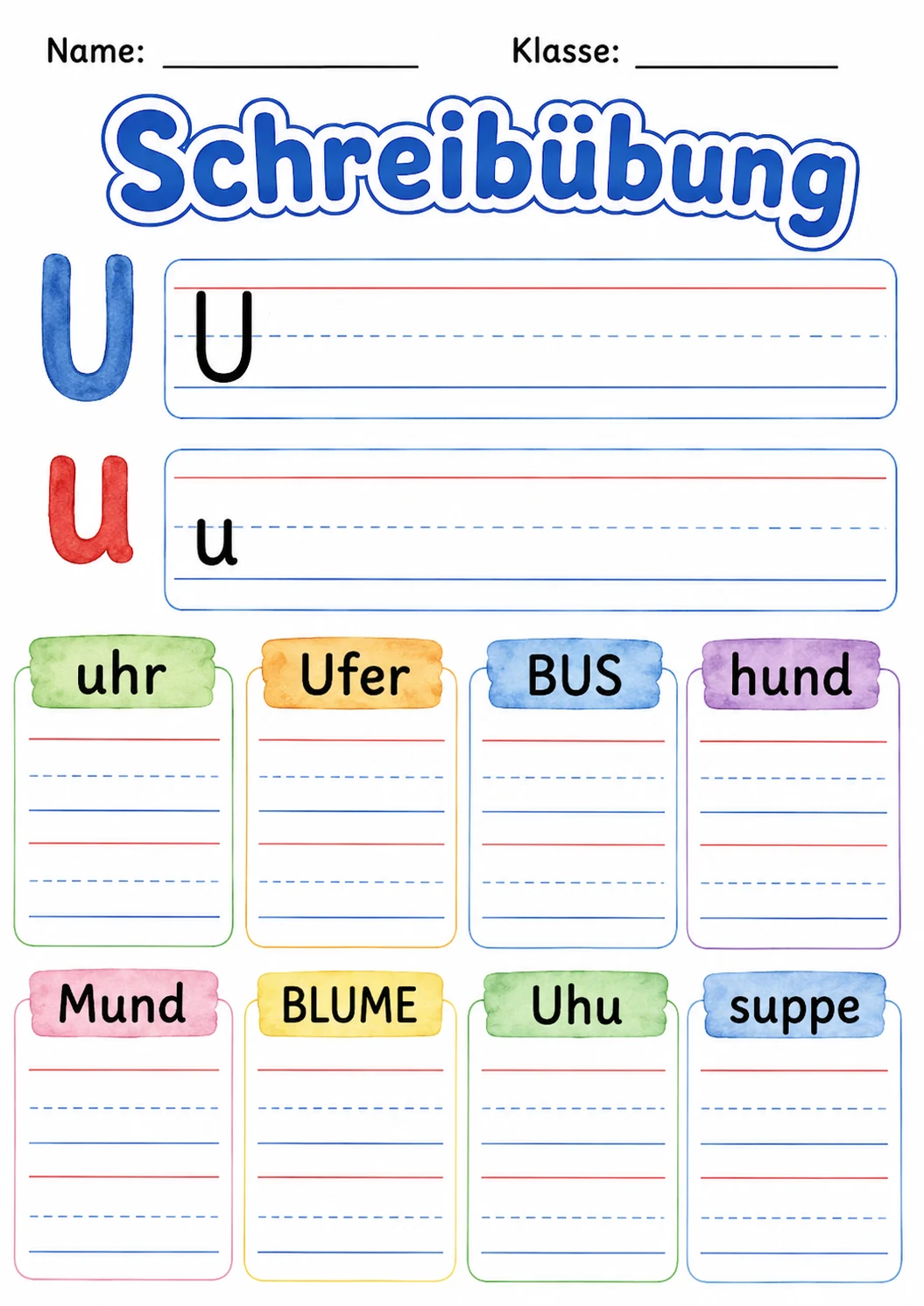 German Letter U Phonics Worksheets Pack page 6 printable worksheet preview