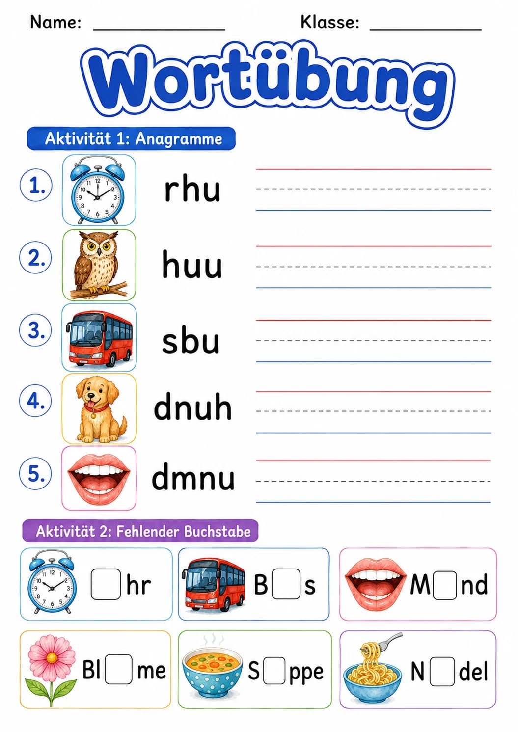German Letter U Phonics Worksheets Pack page 9 printable worksheet preview