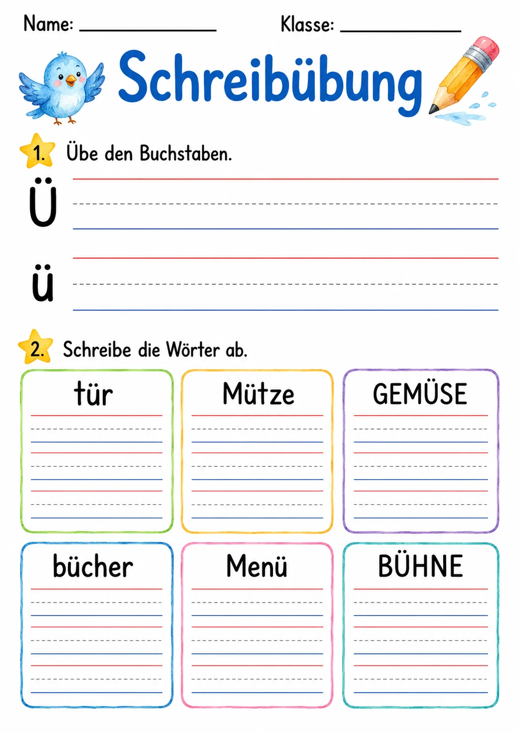 German Letter U Umlaut Phonics Worksheets Pack page 6 printable worksheet preview