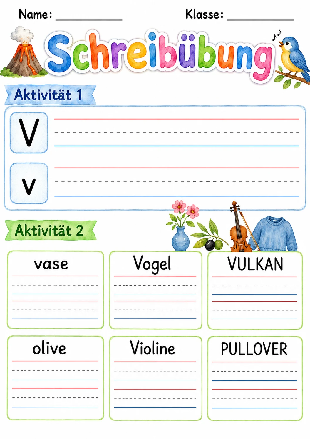 German Letter V Phonics Worksheets Pack page 3 printable worksheet preview