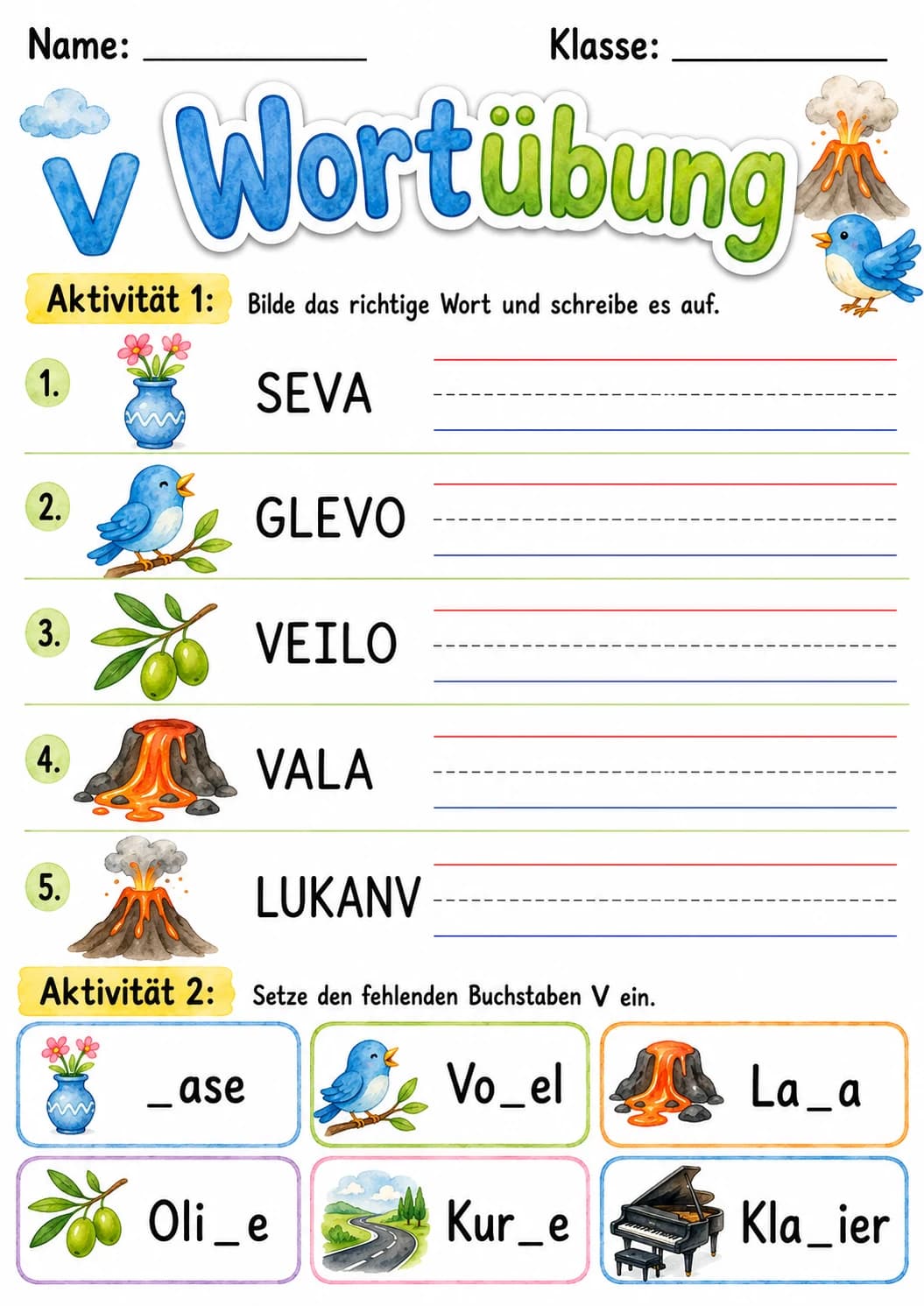 German Letter V Phonics Worksheets Pack page 9 printable worksheet preview