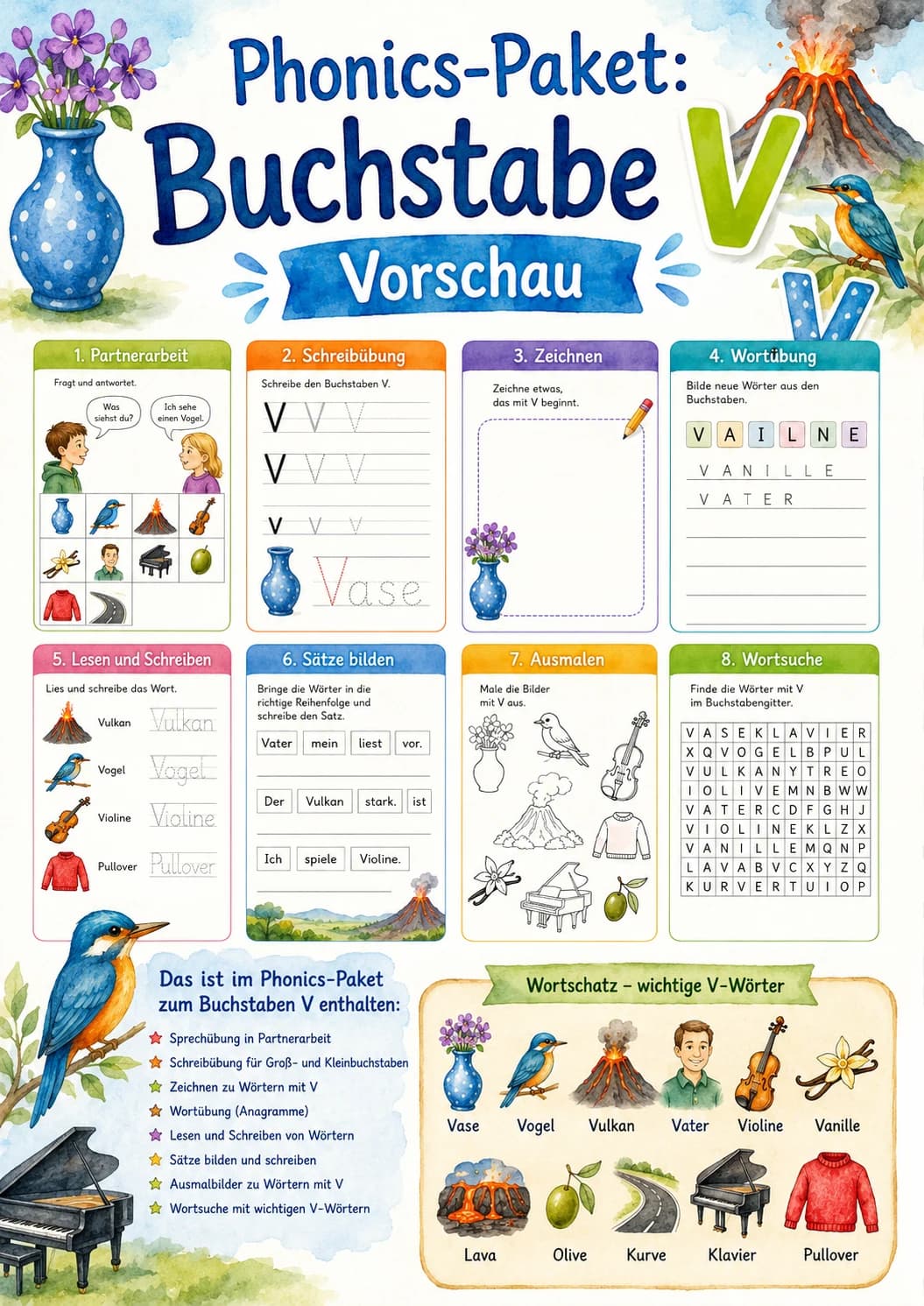 German Letter V Phonics Worksheets Pack page 10 printable worksheet preview