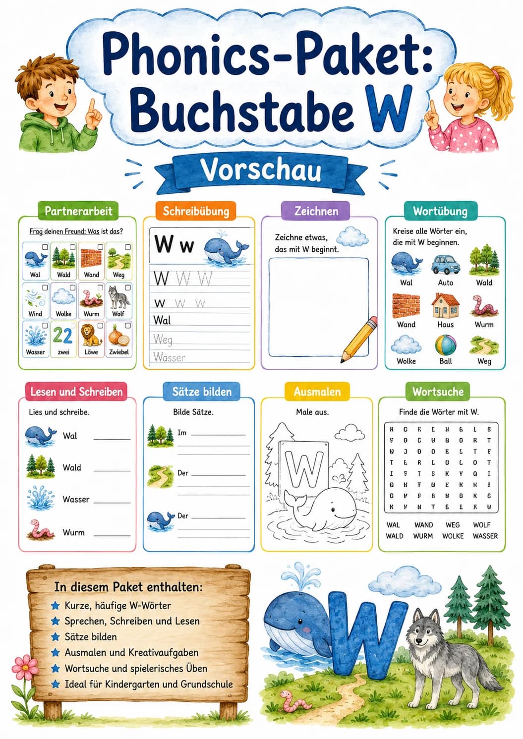 German Letter W Phonics Worksheets Pack page 2 printable worksheet preview
