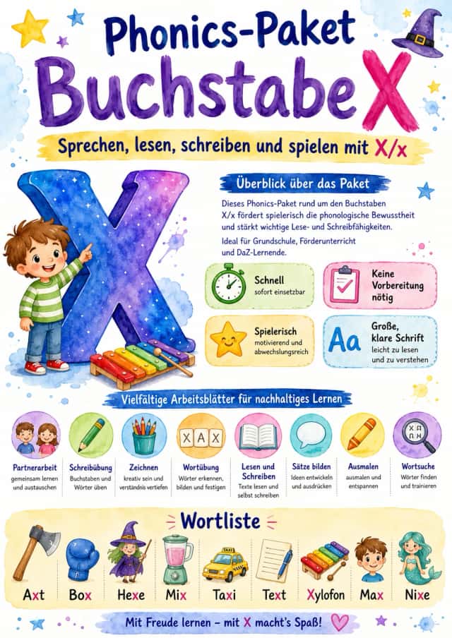 German Letter X Phonics Worksheets Pack