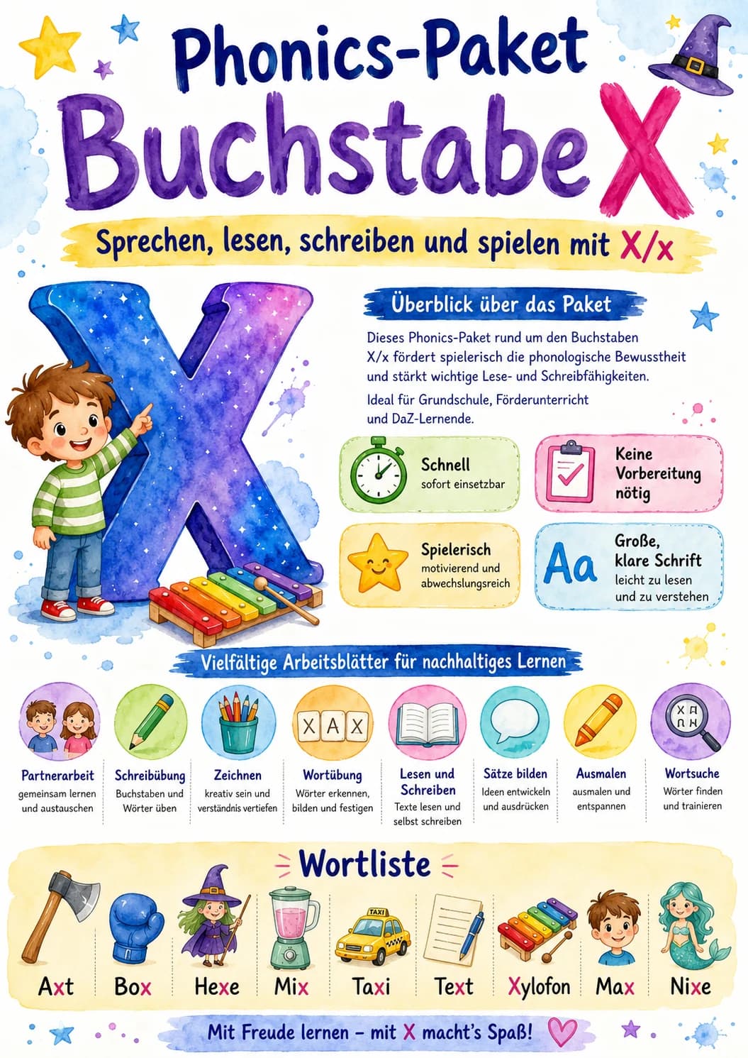 German Letter X Phonics Worksheets Pack page 2 printable worksheet preview