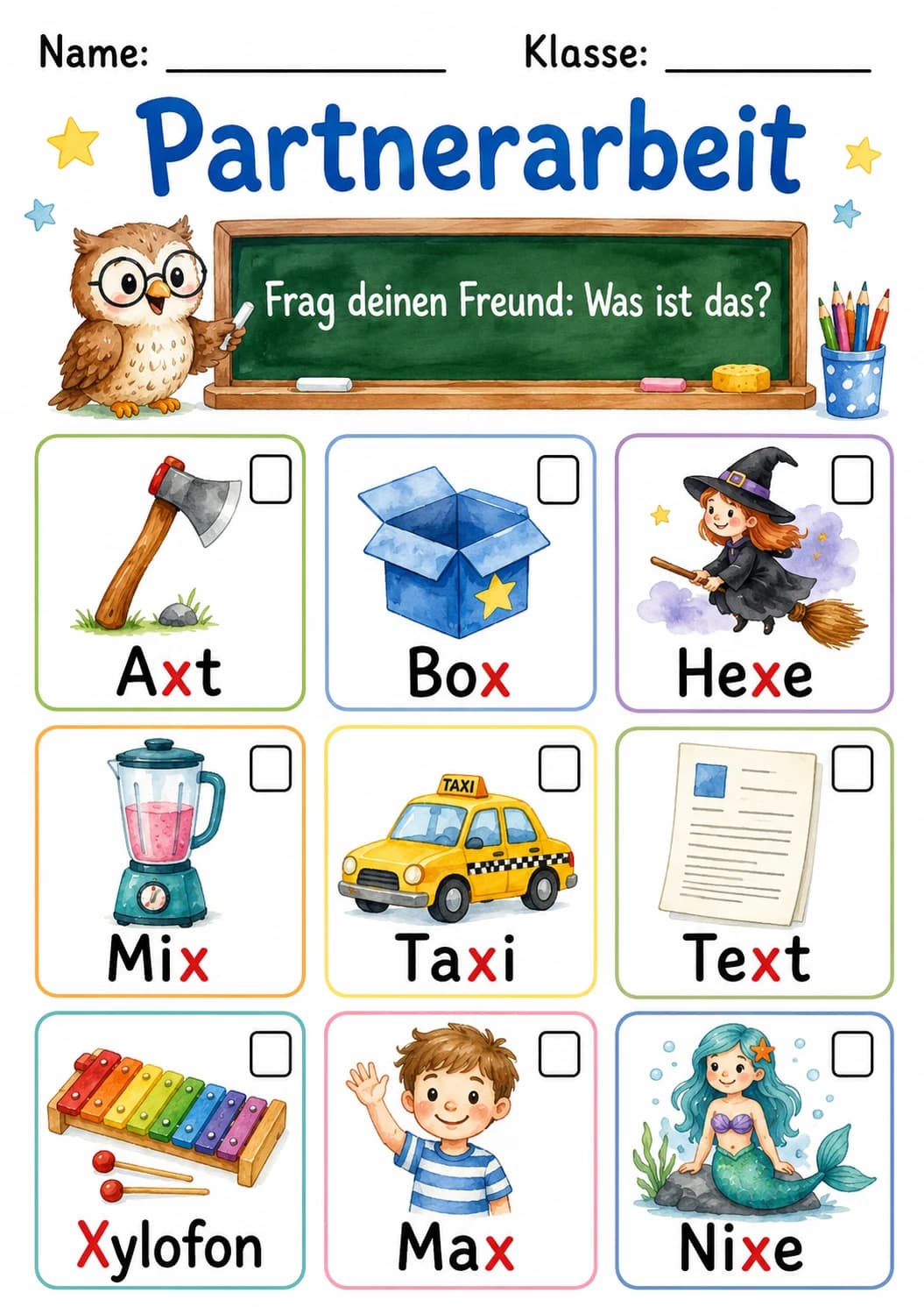German Letter X Phonics Worksheets Pack page 3 printable worksheet preview