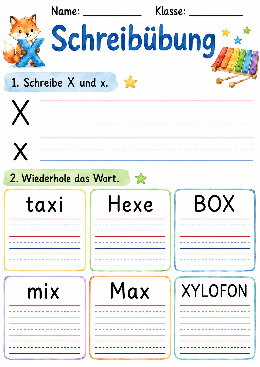 German Letter X Phonics Worksheets Pack page 8 printable worksheet preview