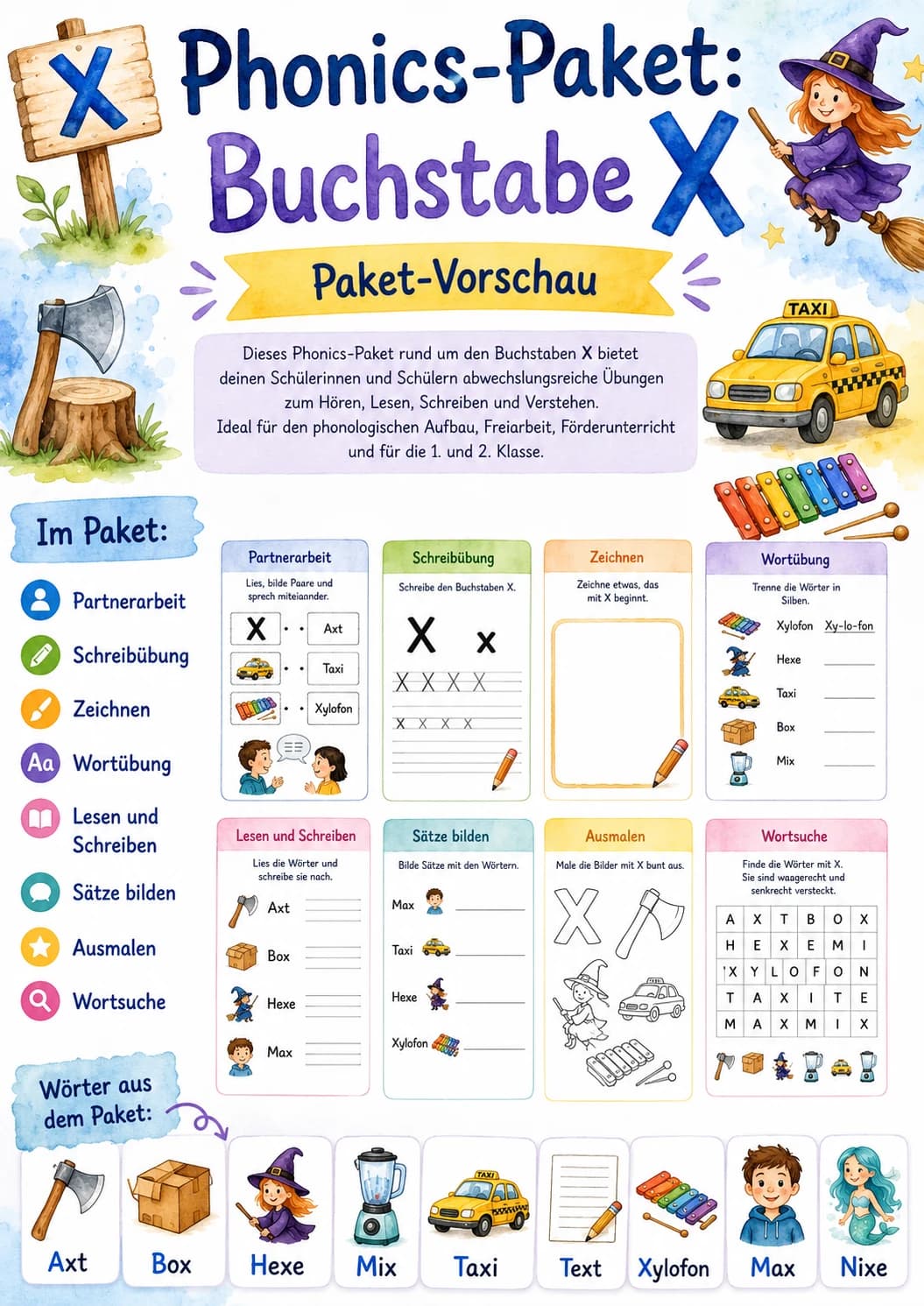 German Letter X Phonics Worksheets Pack page 10 printable worksheet preview