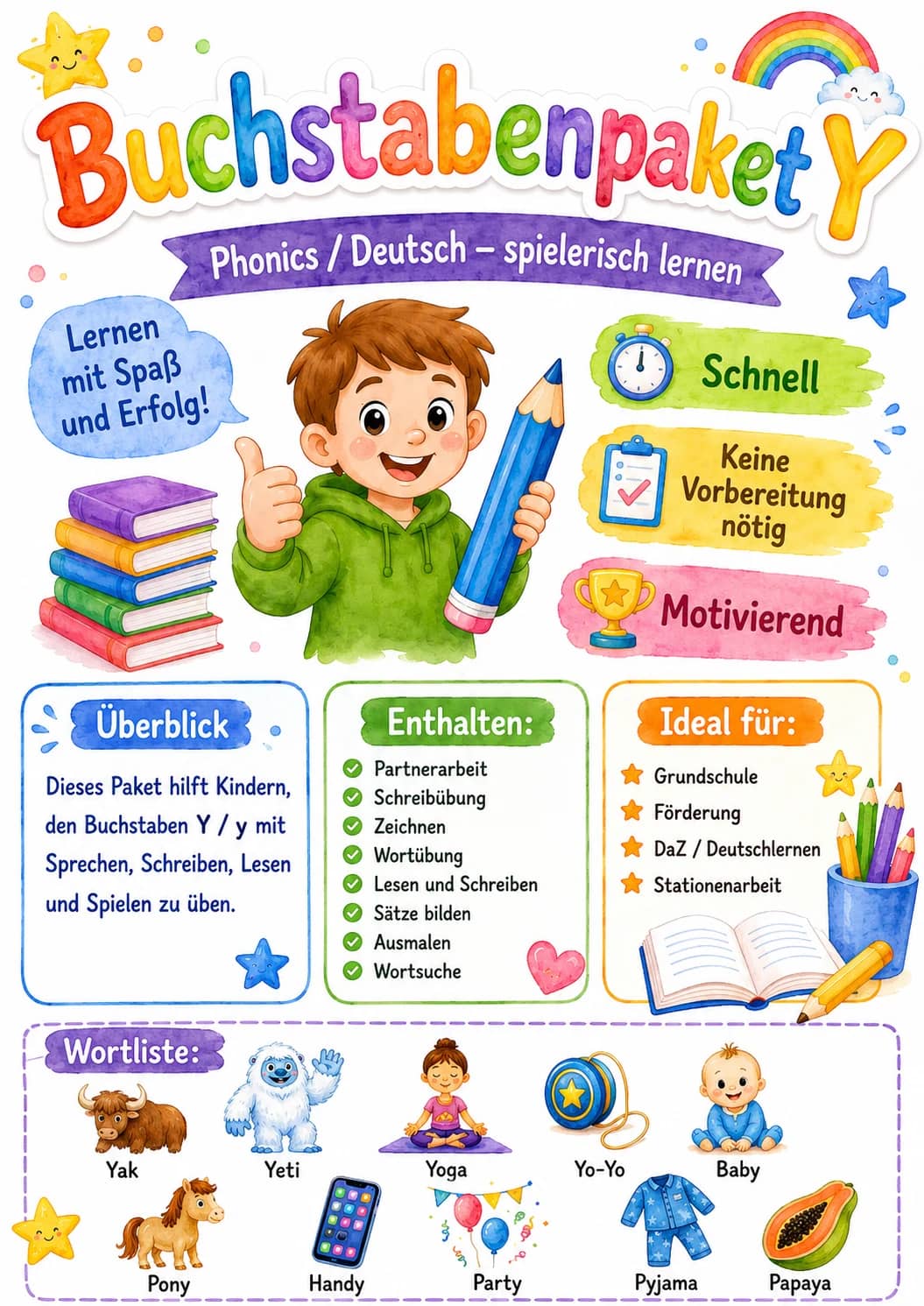 German Letter Y Phonics Worksheets Pack printable worksheet pack preview from KiwiBee