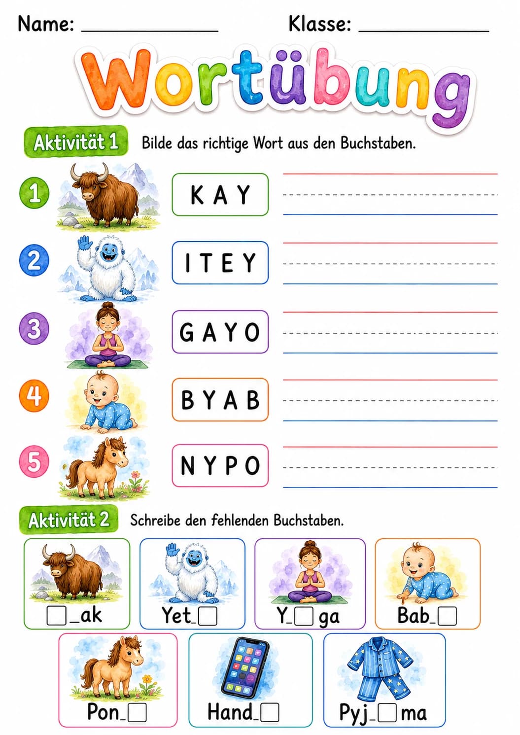 German Letter Y Phonics Worksheets Pack page 7 printable worksheet preview