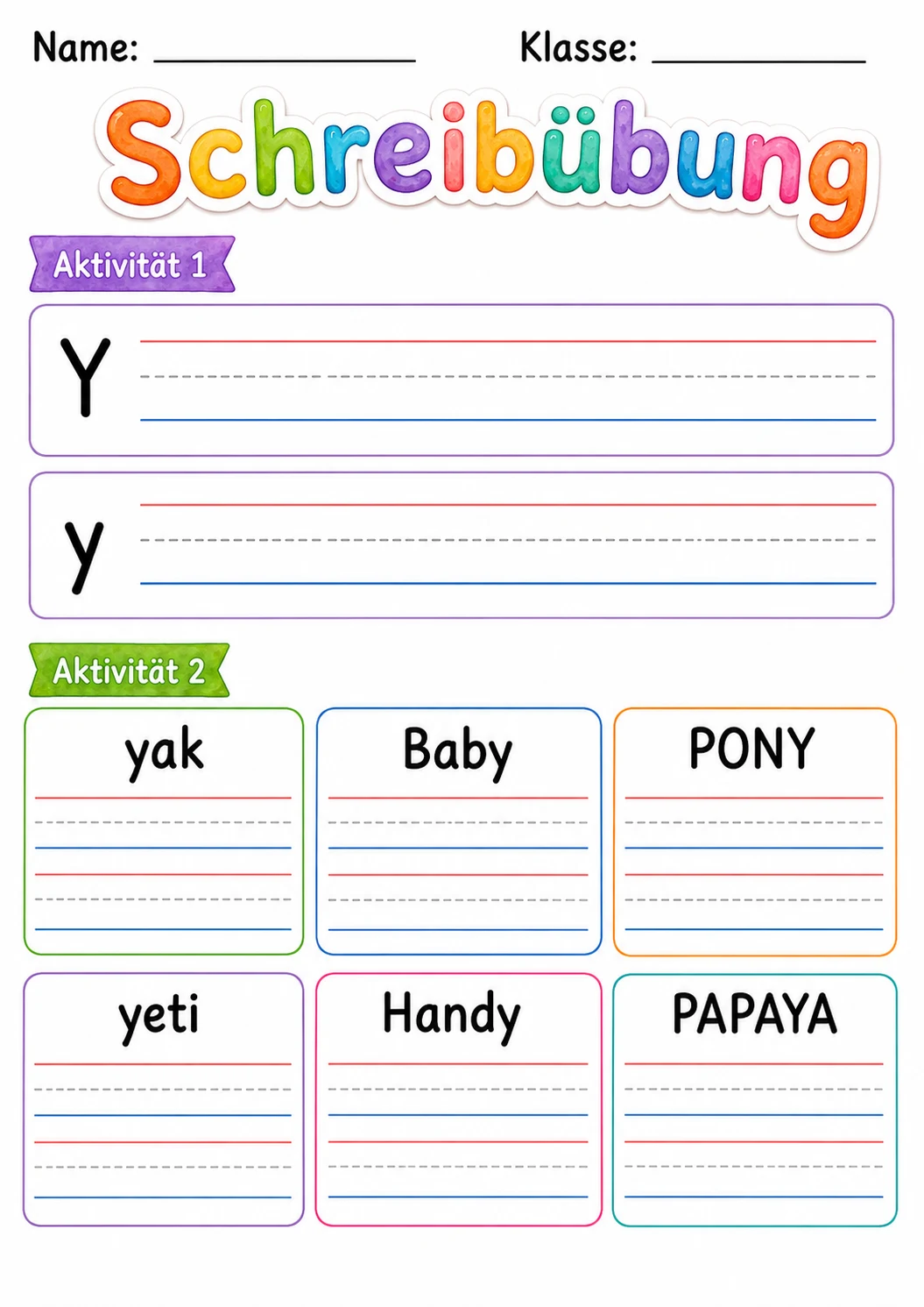 German Letter Y Phonics Worksheets Pack page 10 printable worksheet preview