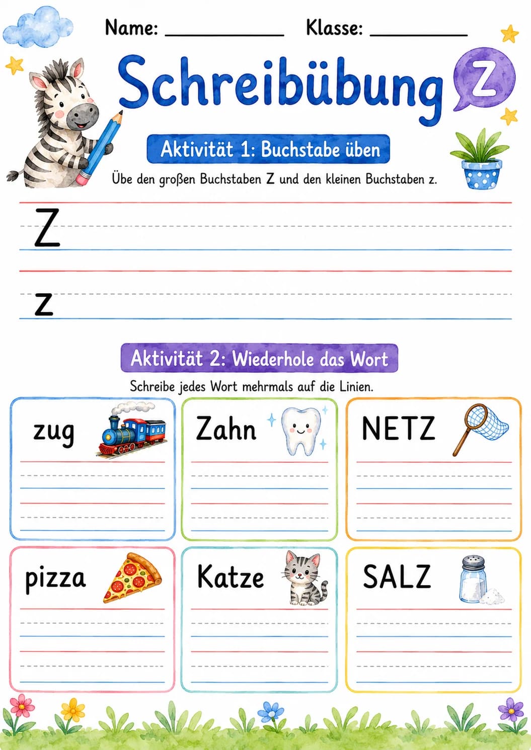 German Letter Z Phonics Worksheets Pack page 8 printable worksheet preview