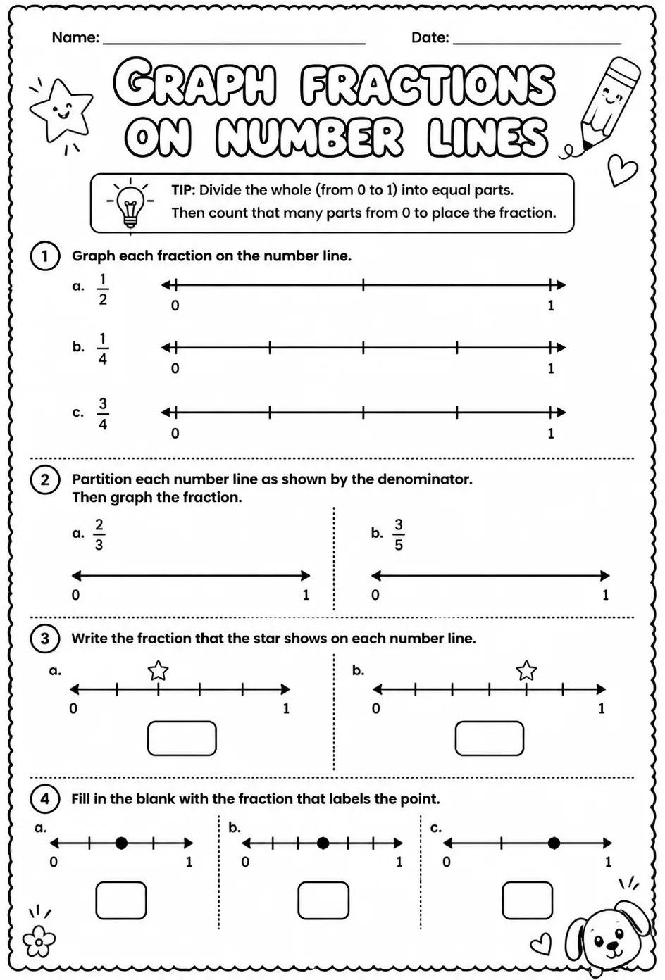 Graph fractions on number lines