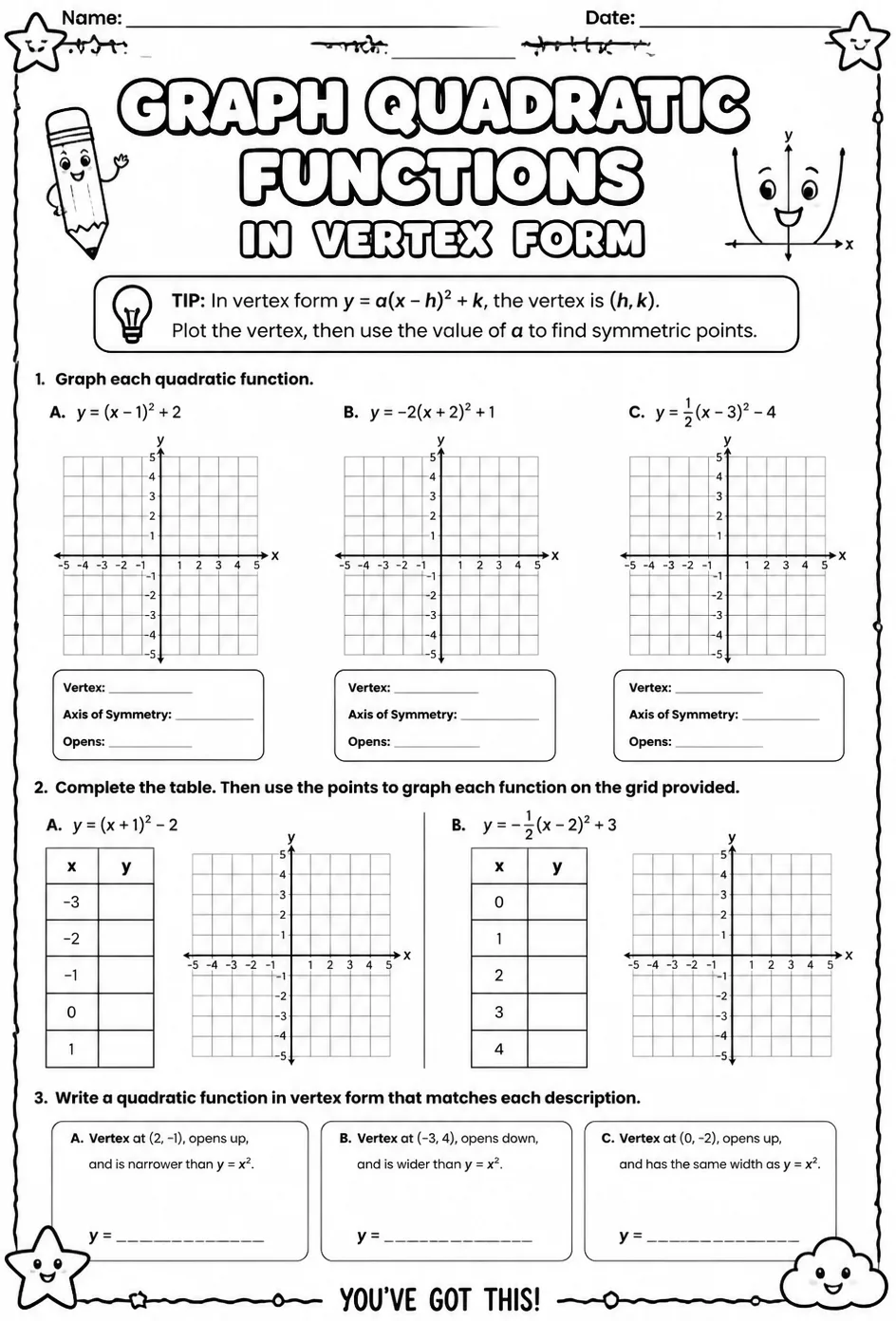 Graph quadratic functions in vertex form