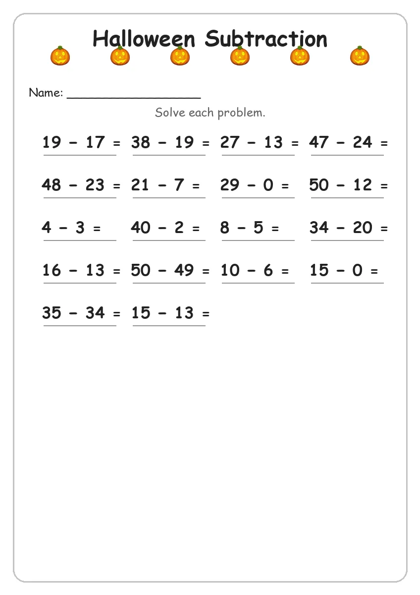 Halloween Subtraction (Grade 2)