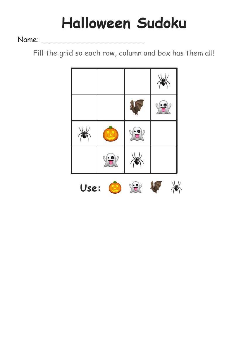 Halloween Sudoku 4x4 (Kindergarten) worksheet for Kindergarten