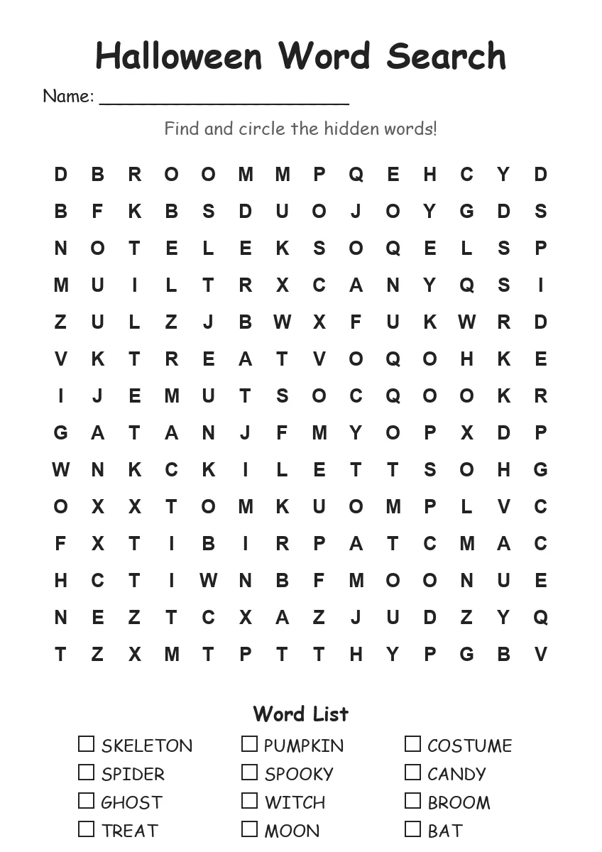 Halloween Word Search (Grade 3)