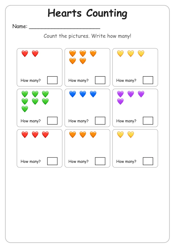 Hearts Counting to 10 (Kindergarten)