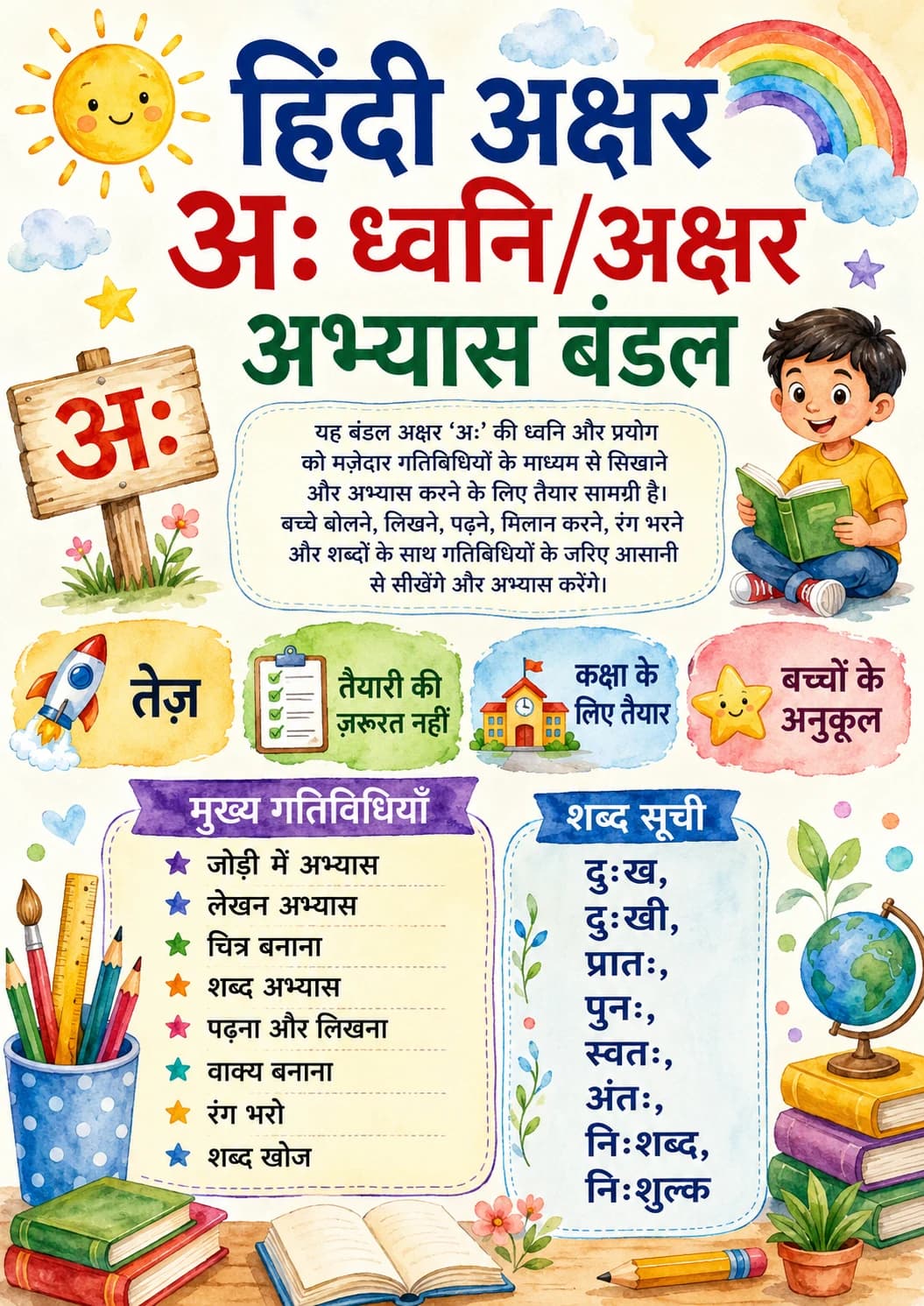 Hindi Letter अः Phonics Worksheets Pack page 9 printable worksheet preview