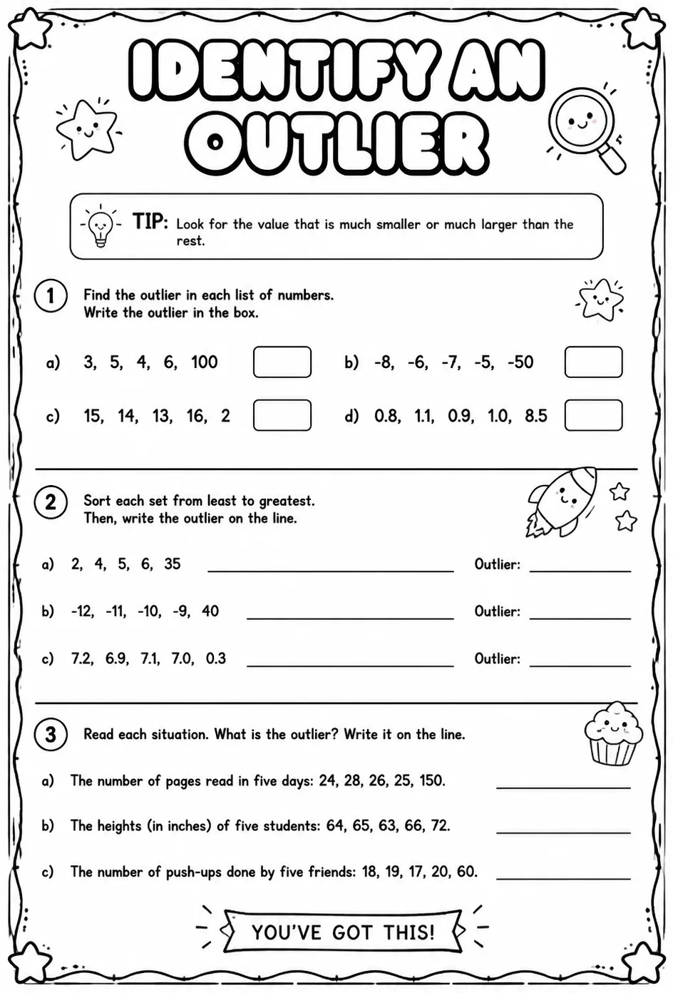 Identify an outlier — free printable Algebra 2 math worksheet