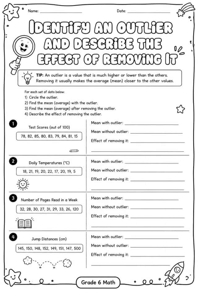 Identify an outlier and describe the effect of removing it