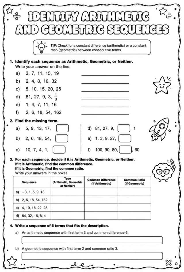 Identify arithmetic and geometric sequences