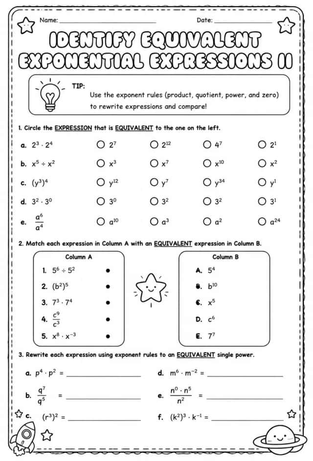 Identify equivalent exponential expressions II