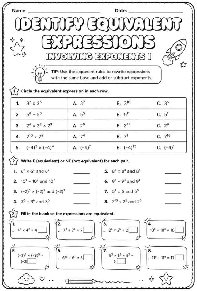 Identify equivalent expressions involving exponents I