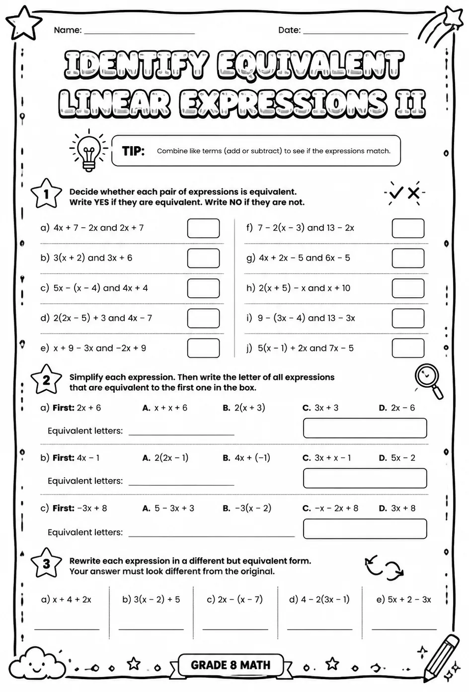 Identify equivalent linear expressions II