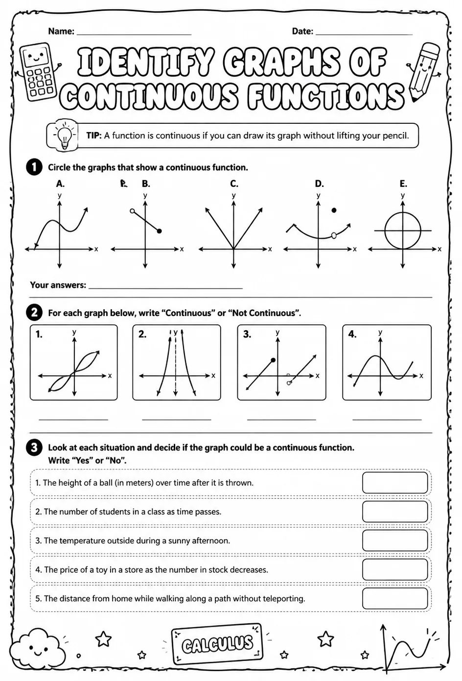 Identify graphs of continuous functions